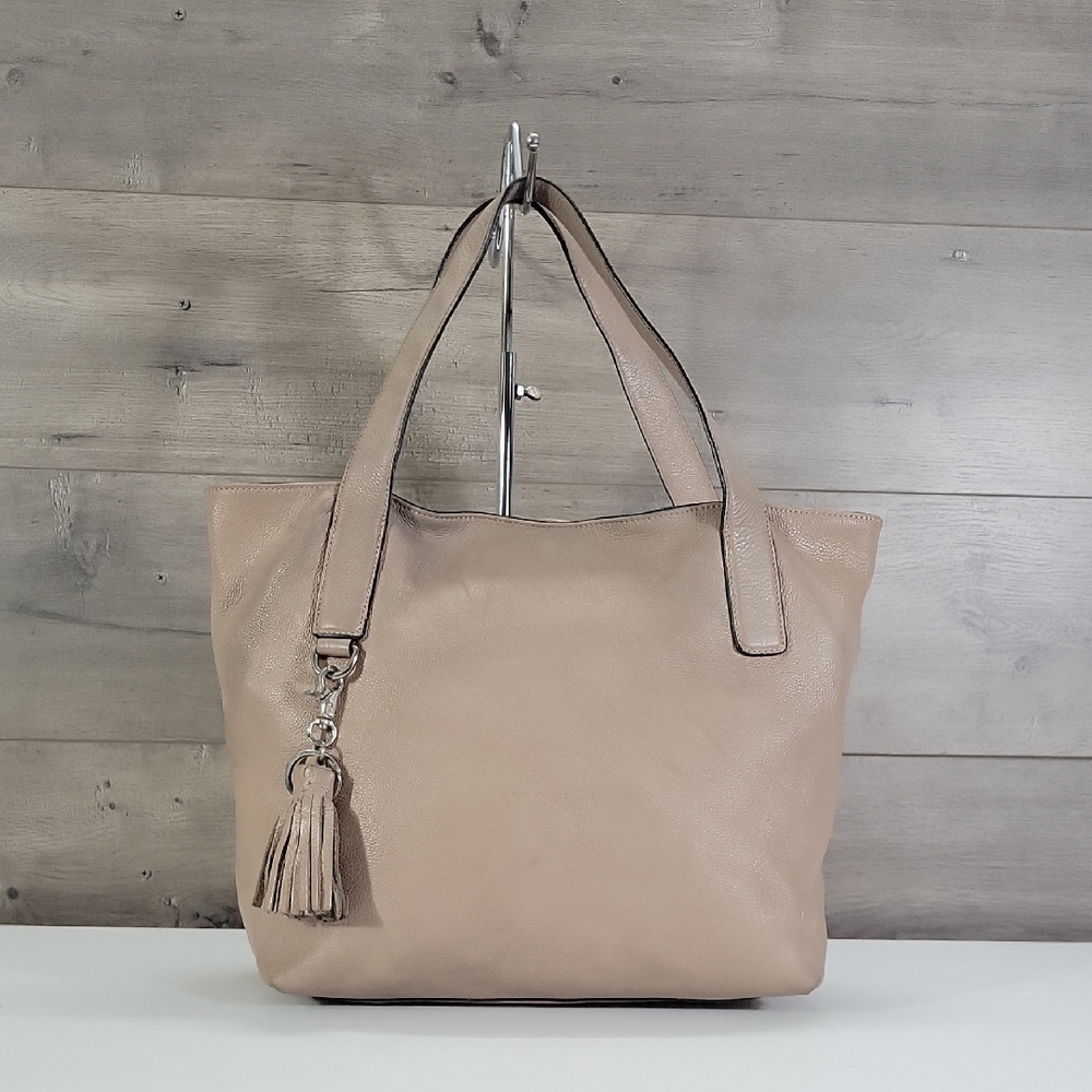 Coccinelle Taupe Leather Tote Bag with Tassel